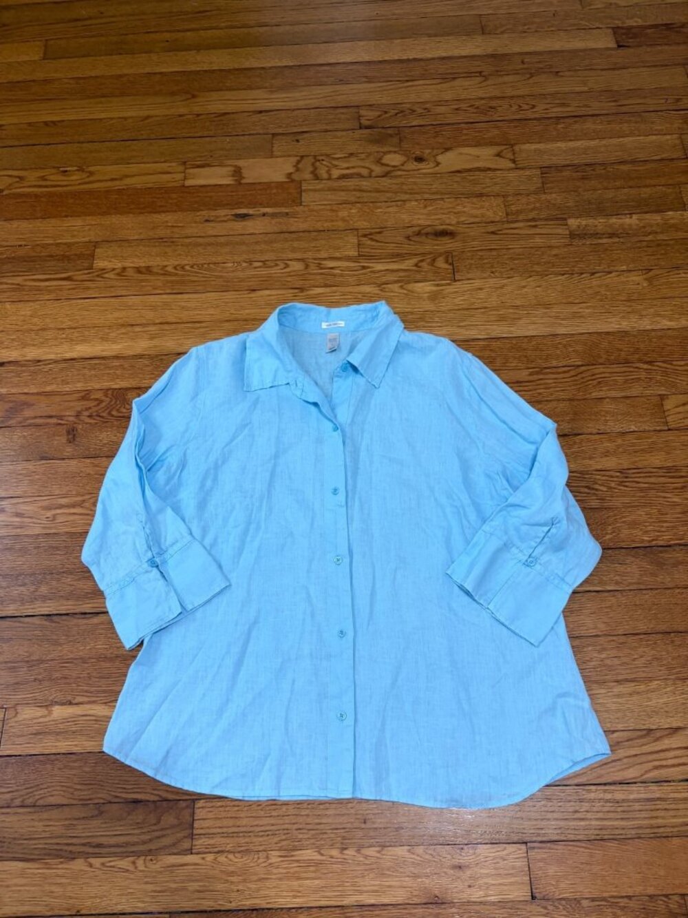 Old Navy Womens Easy Fit 100% Linen Button Up Blouse Sz XL Light Blue 3/4 Sleeve